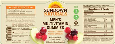 Photo of the Sundown Naturals Men's Multivitamin Gummies label