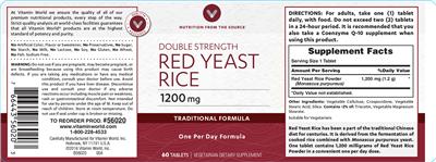 Photo of the Vitamin World Double Strength Red Yeast Rice 1200 mg label