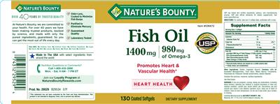 Product label for Fish Oil 1400 mg