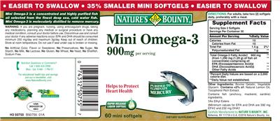 Photo of the Nature's Bounty Mini Omega-3 900 mg label