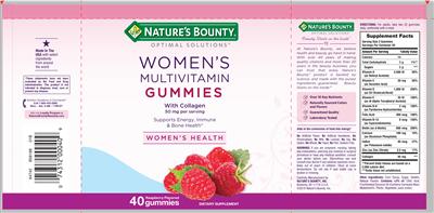 Photo of the Nature's Bounty Optimal Solutions Women's Multivitamin Gummies With Collagen Raspberry Flavored label