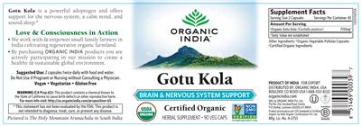 Photo of the Organic India Gotu Kola label