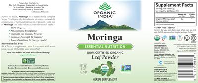 Photo of the Organic India Moringa label