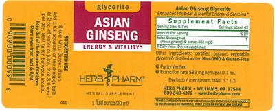 Photo of the Herb Pharm Asian Ginseng Glycerite label