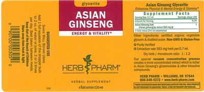 Photo of the Herb Pharm Asian Ginseng Glycerite label