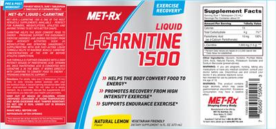 Photo of the MET-Rx Liquid L-Carnitine 1500 label