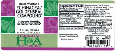 Photo of the Herbalist & Alchemist David Winston's Echinacea/Goldenseal Compound label