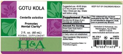 Photo of the Herbalist & Alchemist Gotu Kola label