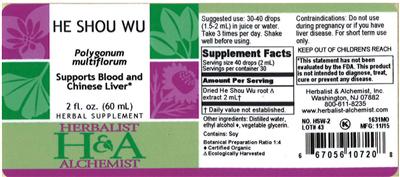 Photo of the Herbalist & Alchemist He Shou Wu label