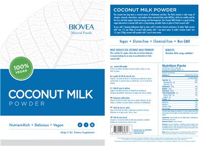 Photo of the BIOVEA Natural Foods Coconut Milk Powder label