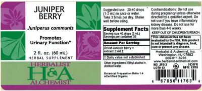Photo of the Herbalist & Alchemist Juniper Berry label