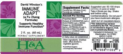 Photo of the Herbalist & Alchemist David Winston's Immune Adapt (a Fu Zheng Formula) label