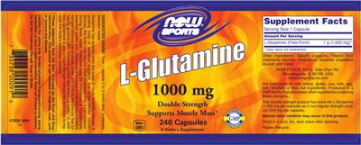 Photo of the NOW Sports L-Glutamine 1000 mg label