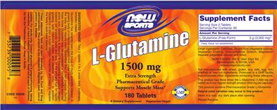 Photo of the NOW Sports L-Glutamine 1500 mg label