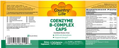 Photo of the Country Life Coenzyme B-Complex Caps label
