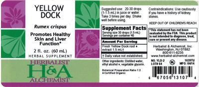 Photo of the Herbalist & Alchemist Yellow Dock label