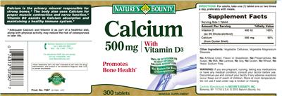 Photo of the Nature's Bounty Calcium 500 mg With Vitamin D3 label