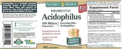 Photo of the Nature's Bounty Acidophilus Probiotic label