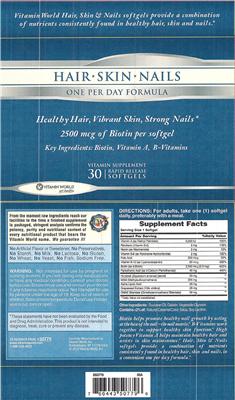 Photo of the Vitamin World Hair - Skin - Nails label