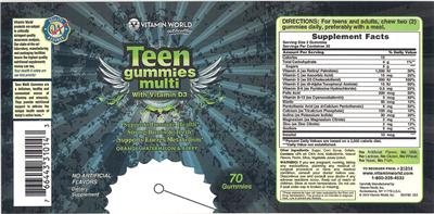 Photo of the Vitamin World Teen Gummies Multi with Vitamin D3 label