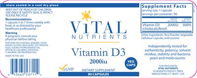 Photo of the Vital Nutrients Vitamin D3 2000 IU label