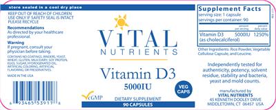 Photo of the Vital Nutrients Vitamin D3 5000 IU label