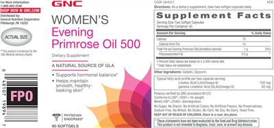 Photo of the GNC Women's Evening Primrose Oil 500 label
