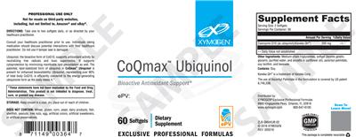 Photo of the XYMOGEN CoQmax Ubiquinol label