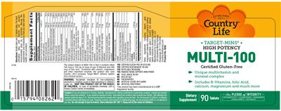 Photo of the Country Life Target-Mins High Potency Multi-100 label