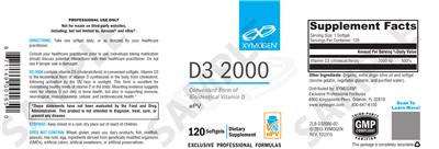 Photo of the XYMOGEN D3 2000 label