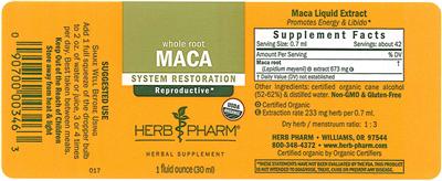 Photo of the Herb Pharm Maca label