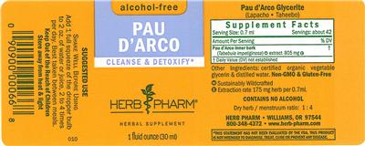 Photo of the Herb Pharm Pau d'Arco Alcohol-Free label