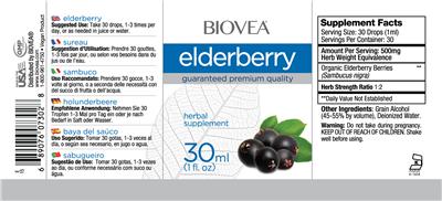 Photo of the BIOVEA Elderberry label