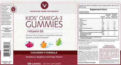 Vitamin World Kids' Omega-3 Gummies +Vitamin D3 supplement facts label