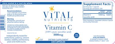 Photo of the Vital Nutrients Vitamin C 1000 mg label