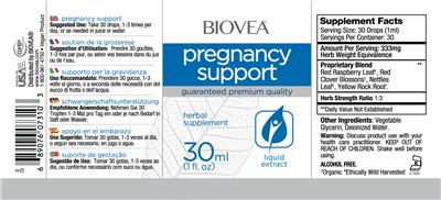 Photo of the BIOVEA Pregnancy Support label