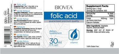 Photo of the BIOVEA Folic Acid label