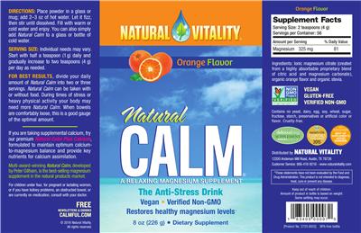 Photo of the Natural Vitality Natural CALM Orange Flavor label