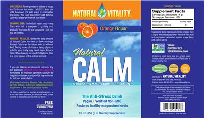 Photo of the Natural Vitality Natural CALM Orange Flavor label