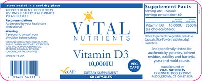 Photo of the Vital Nutrients Vitamin D3 10,000 IU label