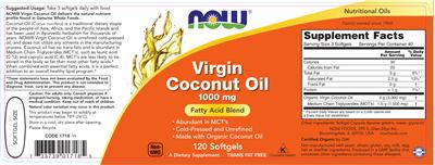 Photo of the NOW Virgin Coconut Oil 1000 mg label