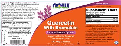 Photo of the NOW Quercetin with Bromelain label