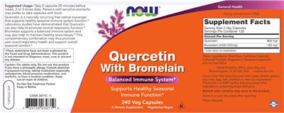 Photo of the NOW Quercetin with Bromelain label