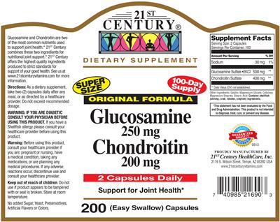 Photo of the 21st Century Glucosamine 250 mg Chondroitin 200 mg label