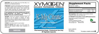 Photo of the XYMOGEN K-Mg Citrate label