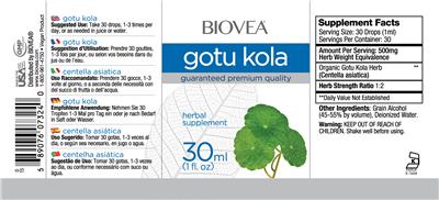 Photo of the BIOVEA Gotu Kola label