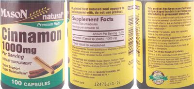 Photo of the Mason Natural Cinnamon 1000 mg label