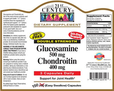 Photo of the 21st Century Glucosamine 500 mg Chondroitin 400 mg label