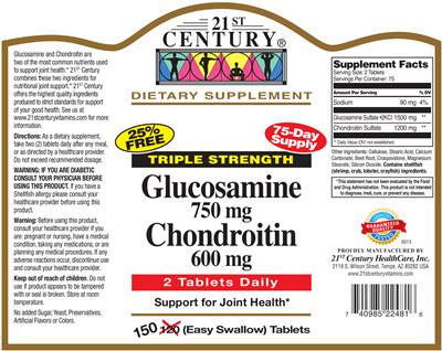 Photo of the 21st Century Glucosamine 750 mg Chondroitin 600 mg label