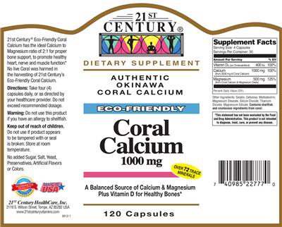 Photo of the 21st Century Coral Calcium 1000 mg label